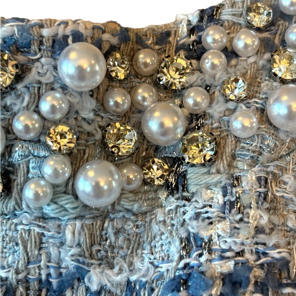 Blue Beaded Tweed Open Back Halter Dress XS - Picture 5 of 6